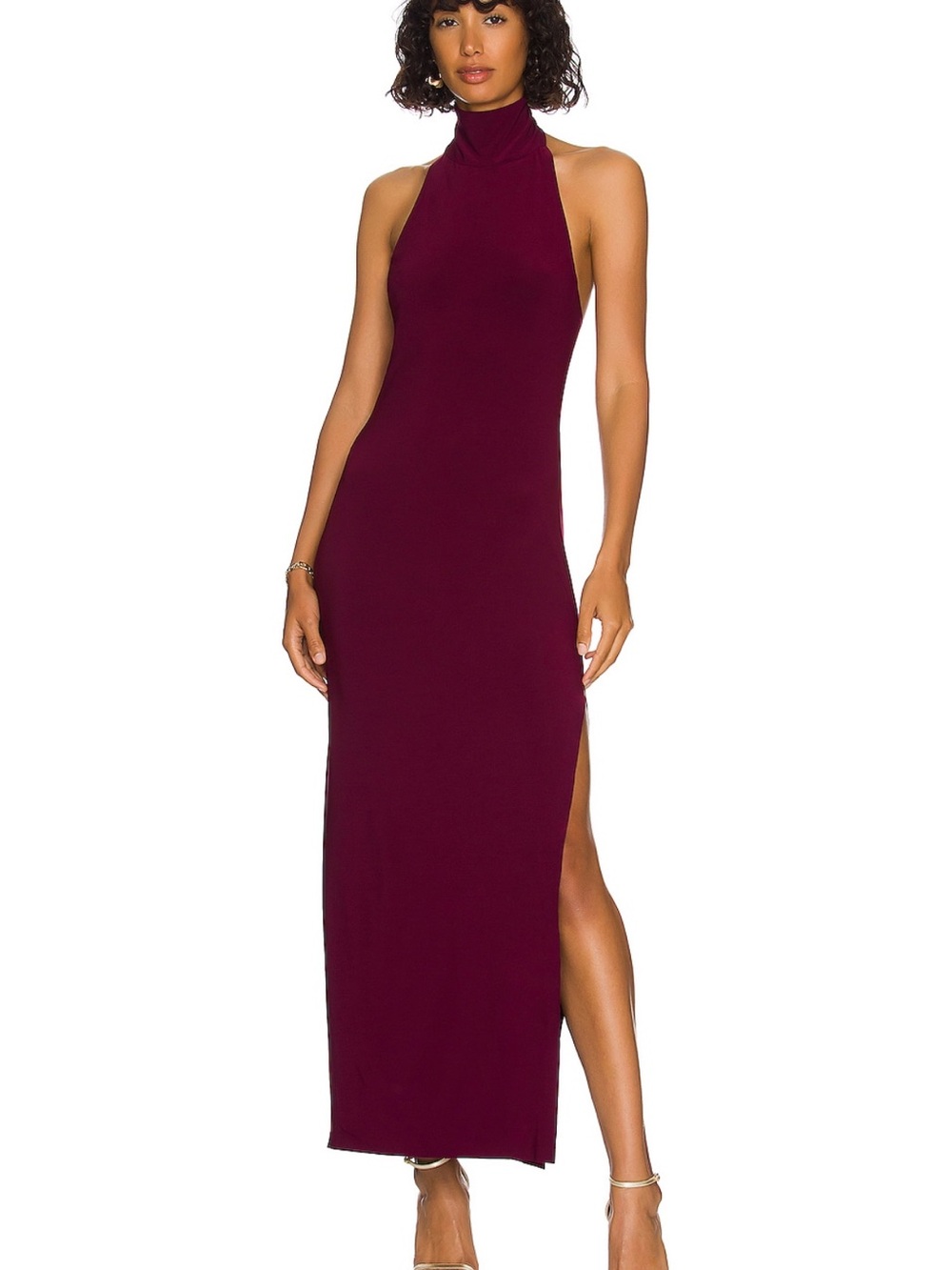 Norma Kamali Turtle Halter Side Slit in Plum size medium